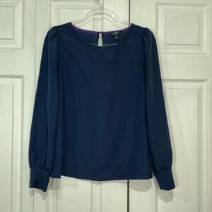 🍓 J. Crew Navy Blue Shear Long Sleeve Blouse Top - XS